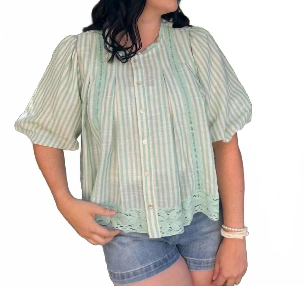 NEW ODDI striped top in sage green